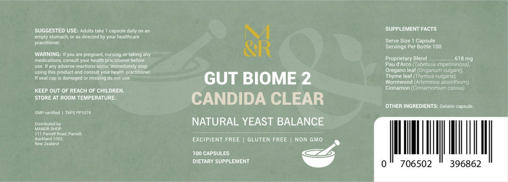 Natural Supplements - Gut Biome 2 Candida Clear - Treat And Eliminate Candida And Thrush